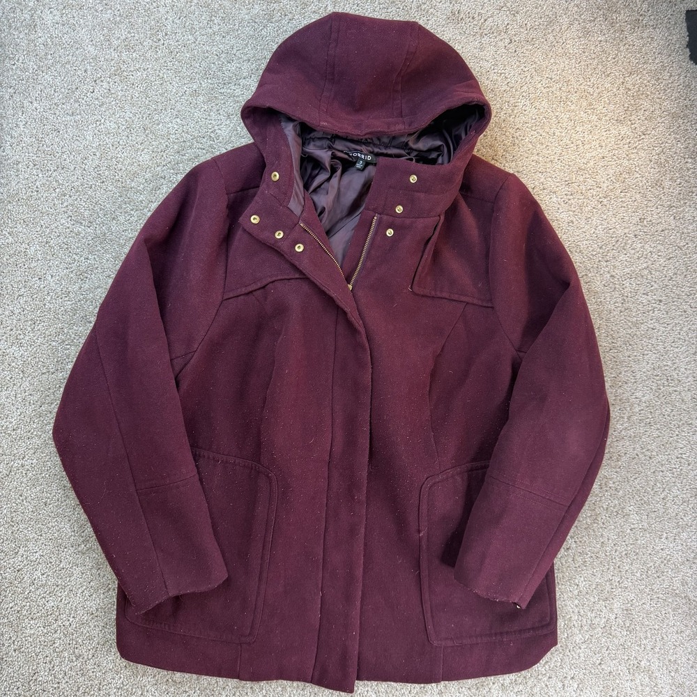 Torrid Coat Womens 3 Red Twill Hooded Parka Full Zip Mid Length Lined Winter